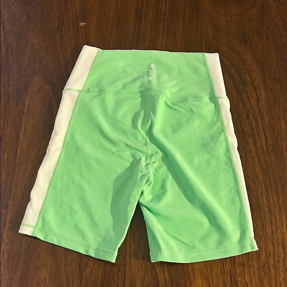 Vibrant Green and White Women's Athletic Shorts - Picture 2 of 3